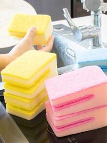 1入組洗碗海綿，U形大口廚房刀，洗碗劑，雙面清潔，廚房刷，鍋和碗洗布，廚房用品，清潔，廚房毛巾，布 - 彩色 - 查看 1