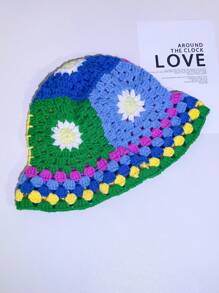 1pc Women's Colorful Handmade Y2K Knitted Hat, Fashionable And Versatile Hollow Out Bucket Hat, Suitable For Daily Wear, Streetwear, Boho Style - A - View 12