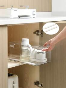 2pcs/4pcs Plastic Kitchen Cabinet Storage Box With Sliding Rail And Soft-Close Rail, Easy DIY Without Drilling, Movable And Adjustable Home Organizer - White - View 4