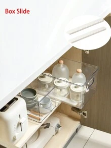 2pcs/4pcs Plastic Kitchen Cabinet Storage Box With Sliding Rail And Soft-Close Rail, Easy DIY Without Drilling, Movable And Adjustable Home Organizer - White - View 5