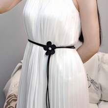 1入組女士花卉細繩皮帶，白色，夏日新款連衣裙裝飾系帶 - 黑色 - 查看 1