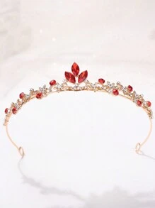 1 pieza Diadema de corona de lujo y dulce estilo princesa con pedrería para chicas adolescentes