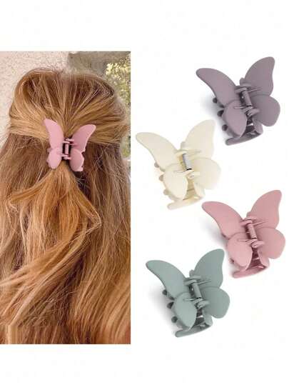 4pcs Women Plastic Butterfly Shaped Hair Clip Set In Black, White And Brown, Fashionable And Cute Hair Claw Hair Accessories For Daily Use, Travel, Parties, Commuting, Vacation, Cleansing, Makeup And Clothing Matching,Pink Accessories Hair Clips Hair Jaw Clip Hair Clamps Hair Clutch Hair Catcher Clip, School Stuff, College Fall Winter Claw Clip