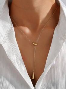 MONALLY 18K Gold Plated 1pc Luxury Fashion Water Drop Pendant Necklace For Women Adjustable Length Stainless Steel Jewelry Birthday Gift - Pendant Necklace - View 13