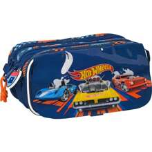 Mattel HOT WHEELS "SPEED CLUB" Triple Pencil Case With Compartments And Zippers - Side Handle And Compatibility With Backpack Trolley - Unique Design Case With Official License - Object Holder Wallet - Multicolor - View 1