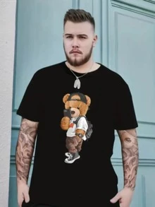Camiseta Masculina Streetwear urso drip t-shirt Camisa plus size Algodão premium - Preto - Visão 1
