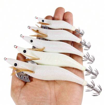 HENGJIA 1pc 2.0# 2.5# 3.0# 3.5# 4.0# Luminous Squid Jigs Prawn Hook Bionic Wood Shrimp Baits Fishing Lures For Cuttlefish Saltwater Sea Fishing Tackle
