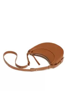 Crescent-Shaped Brown Saddle Bag For Women, Crossbody Shoulder Handbag, Textured Leather Phone Pouch