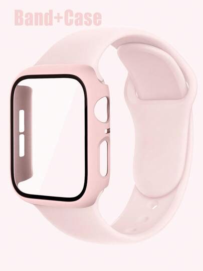 Compatible With Apple Watch Band And Case Combination Set Men'S And Women'S Fashion Sports Soft Comfort Rivet Buckle Silicone Strap + Anti-Drop, Scratch-Proof And Anti-Collision Hard Pc Case Tempered Glass Film Integrated Watch Case Compatible With Apple Watch 40/41/42/44/45/46/49mm Band And Cases Compatible With Apple Watch Series Ultra/11/10/9/8/7/6/5/4/Se Strap And Case Simple Waterproof And Sweat-Proof Convenient Replacement Strap Case