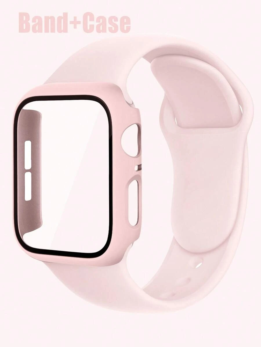 Compatible With Apple Watch Band And Case Combination Set Men'S And Women'S Fashion Sports Soft Comfort Rivet Buckle Silicone Strap + Anti-Drop, Scratch-Proof And Anti-Collision Hard Pc Case Tempered Glass Film Integrated Watch Case Compatible With Apple Watch 40/41/42/44/45/46/49mm Band And Cases Compatible With Apple Watch Series Ultra/11/10/9/8/7/6/5/4/Se Strap And Case Simple Waterproof And Sweat-Proof Convenient Replacement Strap Case