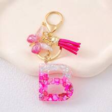 1pc Rose Red Initial Letter Keychain Pendant Resin Crystal Drops Glue Stone Letter Keychain Ribbon Butterfly Purse Backpack Accessories Souvenir Christmas Gift Ideas - Multicolor - View 24