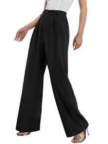 Women's Buckle High Waist Wide Leg Trousers - 黑色 - 查看 4
