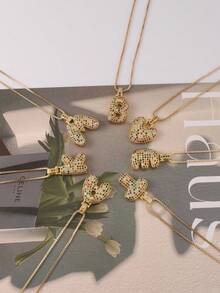 1 chiếc vòng cổ chữ cái khảm đá Cubic Zirconia nhiều màu bằng đồng mạ vàng 18K cá nhân hóa - Vàng - Xem 3