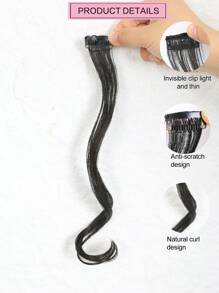 1 Stück langer lockiger Pony Clips, vorderer seitlicher Pony Haarverlängerung natürliche synthetische Mittelteil falsche Pony für Frauen