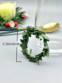 10pcs 6cm Green Leaf Garland PVC Wire Twine Napkin Ring, Iron Wire Leaf Flower Garland Napkin Buckle, For Restaurant Decoration And Table Setting - Green - View 2