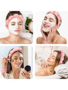 3PCS Spa Headband, Face Wash, Hair Hoop, Hair Ring Set, Sponge Makeup, Skincare Headband, Soft Towel Cloth Headband, Women's Fluffy Headband, Anti Slip Thick Hair Headband (Pink) - Pink - View 2