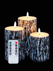 Nến LED không lửa, Nến điện tử vỏ cây thông 3D chân thực, Nến LED trụ chạy bằng pin, 3 chiếc (D 3"*H 4"5"6") - ánh sáng trắng ấm áp - Xem 6