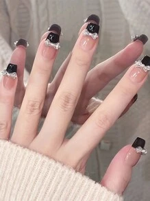 10pcs/Set Handmade Press On Nails Medium,Sparkling Bow Decoration Nail Art,Women Girls Manicure Decorations,Reusable Nails,Gifts For Ladies Nail Supplies