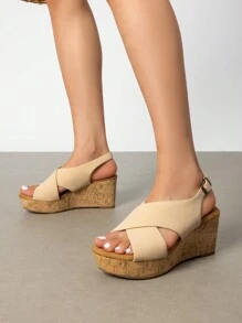 Women's Platform Wedge Sandals Comfortable Ankle Strap Sandals Casual Dressy Summer Shoes - 杏色 - 查看 1
