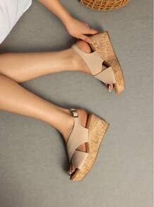 Women's Platform Wedge Sandals Comfortable Ankle Strap Sandals Casual Dressy Summer Shoes - 杏色 - 查看 4