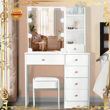 Large Vanity Desk With LED Lighted Mirror & Power Outlet, Makeup Vanity Table With 5 Drawers,Storage, Brightness & Lighting Color Adjustable, Come With Stool, For Bedroom, Bathroom - 10LED - View 3