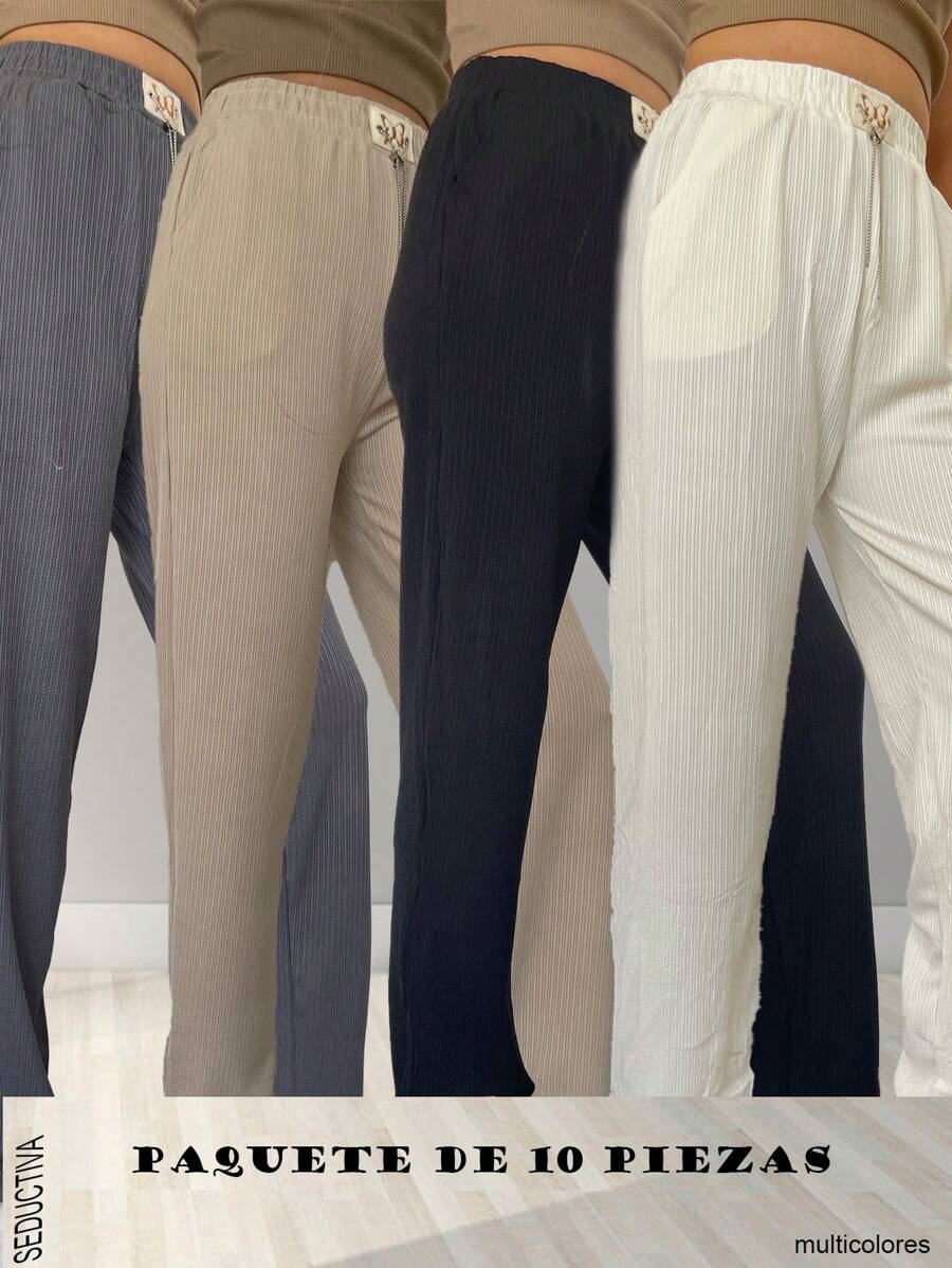 Kit de 10 pzas de pantalones holgados largos y ligeros - Multicolor - Ver 1