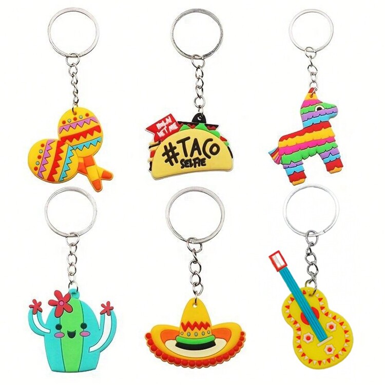 6 Pieces Cute Mexico Keychains Soft PVC Cactus Donkey Maraca Taco Guitar Keyring For Party Decorations Supplies Bag Charm 6 Styles Car Accessories Backpack For School Goth Y2k - Multicolor - View 1