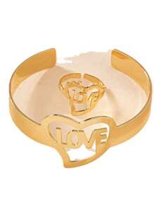 1對時尚金屬手鐲和戒指套裝，印有英文字母，適用於女士 - 假日禮物