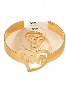 1對時尚金屬手鐲和戒指套裝，印有英文字母，適用於女士 - 假日禮物