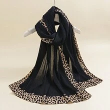 女士豹纹褶皱围巾头巾头巾连体衣 - 彩色 - 查看 2