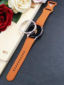 Compatible With Samsung Galaxy Watch Band + Case Combination Set, Women's Fashionable, Soft, Waterproof, Rivet Buckle Sports Silicone Strap + Shiny Diamond-Studded, Drop-Proof And Scratch-Resistant PC Hollow Case, Compatible With Samsung GalaxyWatch 4/5/6/7 Series 40MM44MM Samsung Galaxy Watch Strap + Case - Rose Gold - View 6