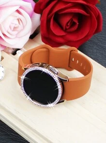 Compatible With Samsung Galaxy Watch Band + Case Combination Set, Women's Fashionable, Soft, Waterproof, Rivet Buckle Sports Silicone Strap + Shiny Diamond-Studded, Drop-Proof And Scratch-Resistant PC Hollow Case, Compatible With Samsung GalaxyWatch 4/5/6/7 Series 40MM44MM Samsung Galaxy Watch Strap + Case - Rose Gold - View 2