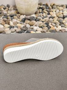 女士坡跟厚底绳底露趾透明拖鞋，透明休闲一脚蹬凉鞋，沙滩轻便拖鞋 - 無色 - 查看 6