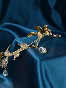 1件水晶叶子发箍 水晶发饰 宝石发箍 新娘婚礼头饰 复古叶子项链 水钻额饰发箍吊坠发箍 新娘头饰 - 金色 - 查看 2