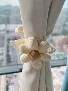 1件装3D立体花卉儿童窗帘绑带，卡通可爱花朵窗帘绑带，婴儿派对家居装饰礼品 - 米色 - 查看 4