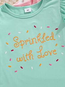 女童三件套短袖冰淇淋印花套装，夏季 - 彩色 - 查看 5