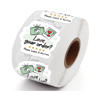 Please Leave A Review With Star Camera Design Sticker Label, Small Business Online Store Thank You Sticker, Envelope Seal Business Gift Bag Decorative Label Packaging Sticker, 500 Pieces