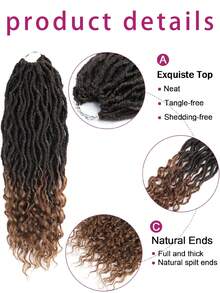 Soft Goddess Locs Crochet Hair 14 Inch 1 Pack Three Different Length Faux Locs Crochet Hair Pre Looped Crochet Locs With Curly Ends Goddess Locs Crochet Braid Hair Extensions For Women - Two-Tone - View 3