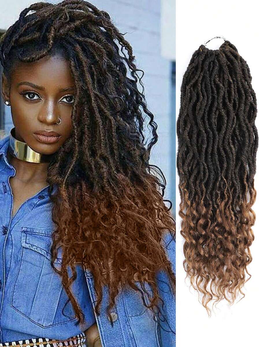 Soft Goddess Locs Crochet Hair 14 Inch 1 Pack Three Different Length Faux Locs Crochet Hair Pre Looped Crochet Locs With Curly Ends Goddess Locs Crochet Braid Hair Extensions For Women - Two-Tone - View 1