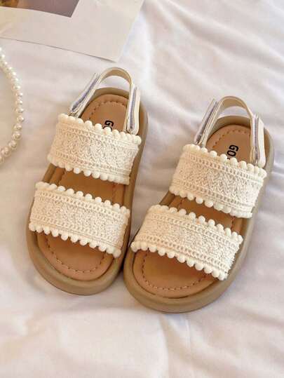 1雙女童編織公主風格軟底可愛涼鞋，夏季款