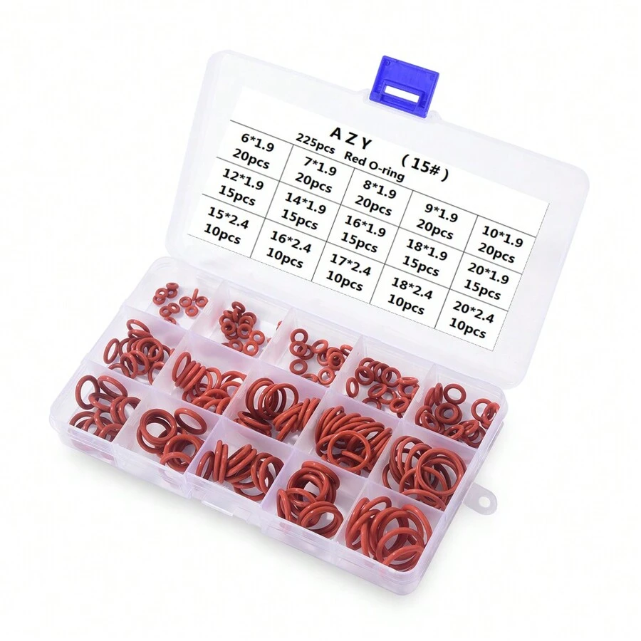Lc.Courage 225pcs O-Ring Set, Red Silicone O-Ring Seal, High Temperature Resistant, Corrosion Resistant, Pressure Resistant - Red - View 1