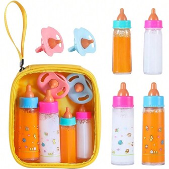 Kerstversiering Pasgeboren Baby Magische Melkflesset Met Bedrukte Flessen, Flessenspeelgoed, Fopspenen, Poppenaccessoires, Verdwijnend Effect Voor Melk En Sap, Beste Vakantie- En Verjaardagscadeau (Willekeurige Taskleur En Andere Details), Kerstmis, Poppenhuis, Babypop Accessoires, Poppenhuis, Babypop Accessoires, Babypop, Babypop Accessoires, Poppenhuis, Babypop