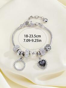 1入女性魅力手鍊，鑲嵌鋯石圓環和心形吊墜，柔軟陶瓷珠串成的線