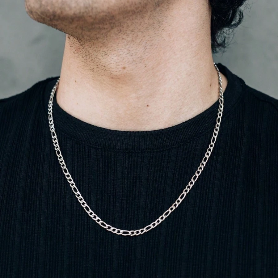 1 collar de cadena Figaro de acero inoxidable para hombres y mujeres, joyería de estilo deportivo minimalista, resistente al agua y no se desvanece, adecuado para usar en todas las temporadas, un regalo de joyería de moda para familiares, amigos, amantes y hermanos - Plateado - Ver 1