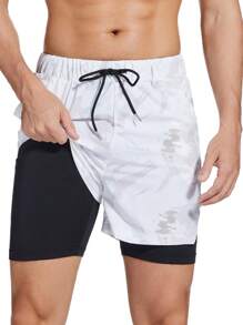 男友风格男士二合一跑步短裤速干透气运动训练慢跑骑行短裤带手机口袋