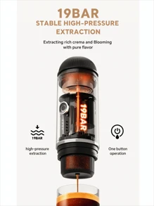 1pc USB-Powered Type-C Charging Portable Coffee Machine With Powder And Heating Function, 80ML Capacity, Fast & Easy To Clean, Suitable For Home, Office, Camping And Outdoor Use. - Black - View 10