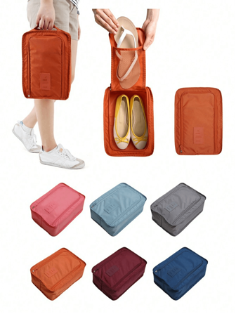 1pc Small Foldable Orange Shoe Bag With Handle For Travel Shoe Storage And Organization, Multi-Purpose Waterproof Beach Vacation Footwear Bag