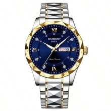 Nuevo reloj de cuarzo para hombre con correa de acero inoxidable, pantalla de semana y fecha, elegante y simple estuche con forma de rombo, reloj deportivo luminoso, casual y resistente al agua multifuncional ideal para cumpleaños, festivales y regalos - Multicolor - Ver 11