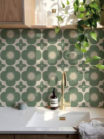 10 piezas de adhesivos removibles para azulejos de pared autoadhesivos impermeables, de 15x15cm/20x20cm, diseño vintage para decorar cocinas y baños