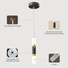 1/2/3 件装现代厨房岛 LED 迷你吊灯，黑色/金色单头吊灯适用于卧室床头柜 - 多件 - 查看 8